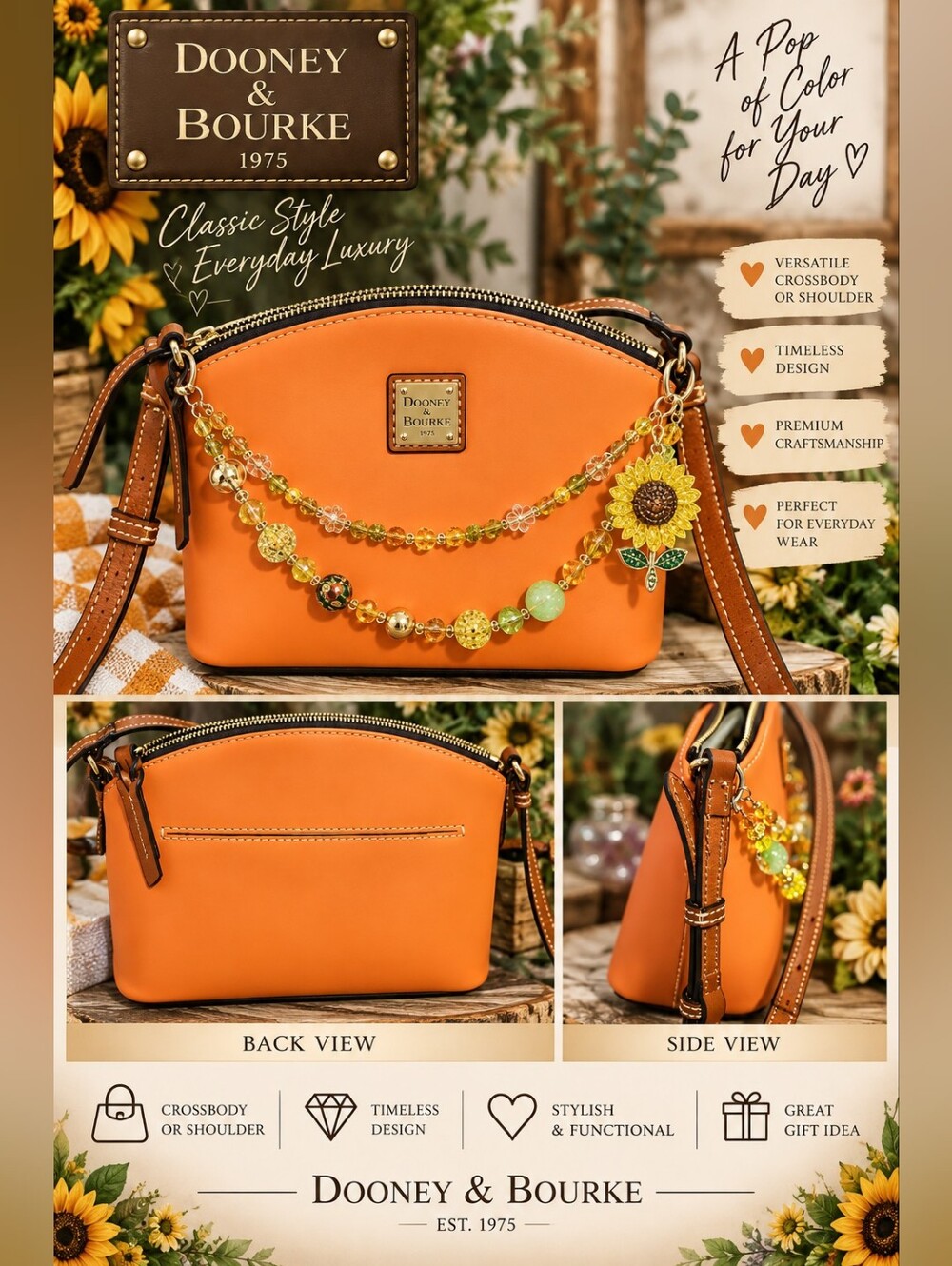 Dooney & Bourke Orange Sunflower-Bead Crossbody Bag